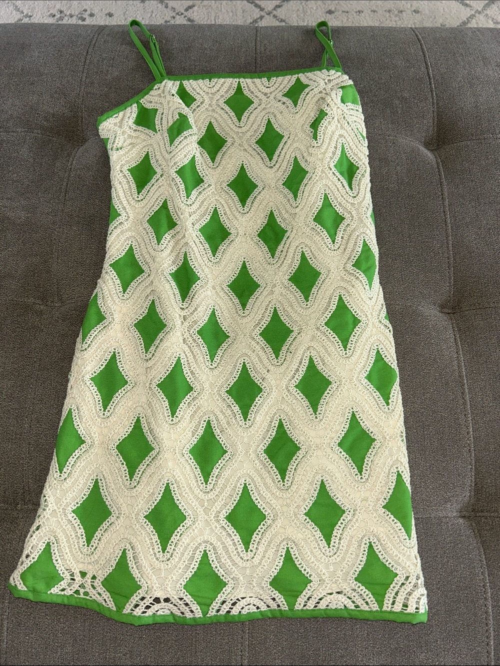 Green Sleeveless Crochet Overlay Dress